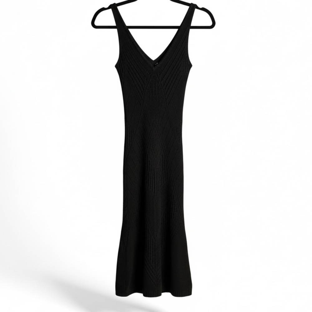 Guess Bodycon Knit Midi Dress Black XS Lined Slip Fitted Stretch - Picture 2 of 11